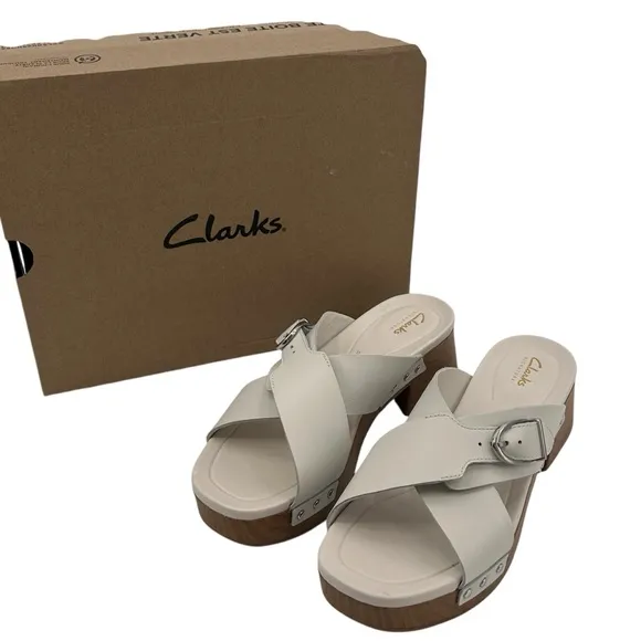 NIB Clark’s Susanne Walk off white leather clog slide sandal size 9.5