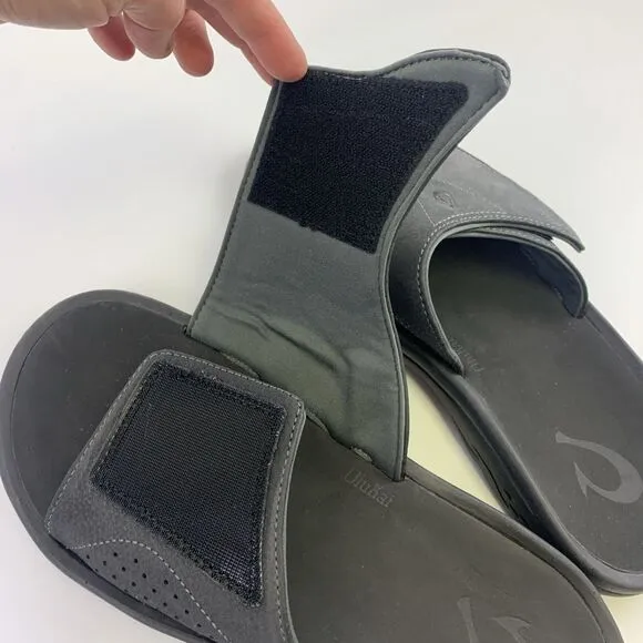 Olukai Nalu Slide Sandal Black Adjustable Water Friendly Comfort Grip Mens 11