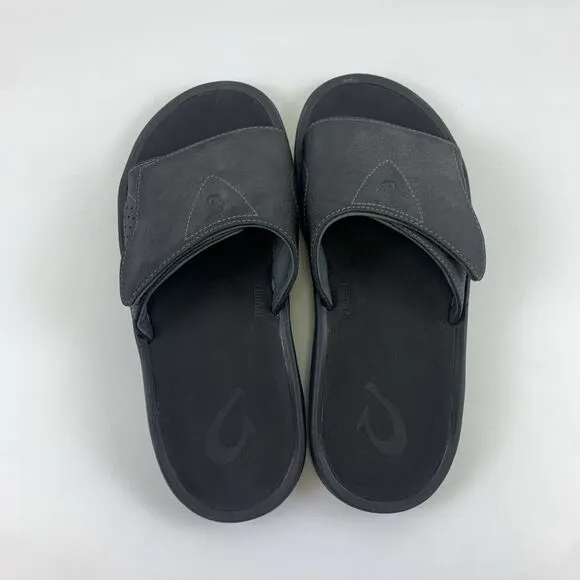 Olukai Nalu Slide Sandal Black Adjustable Water Friendly Comfort Grip Mens 11