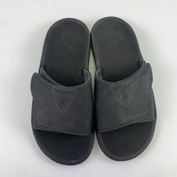 Olukai Nalu Slide Sandal Black Adjustable Water Friendly Comfort Grip Mens 11