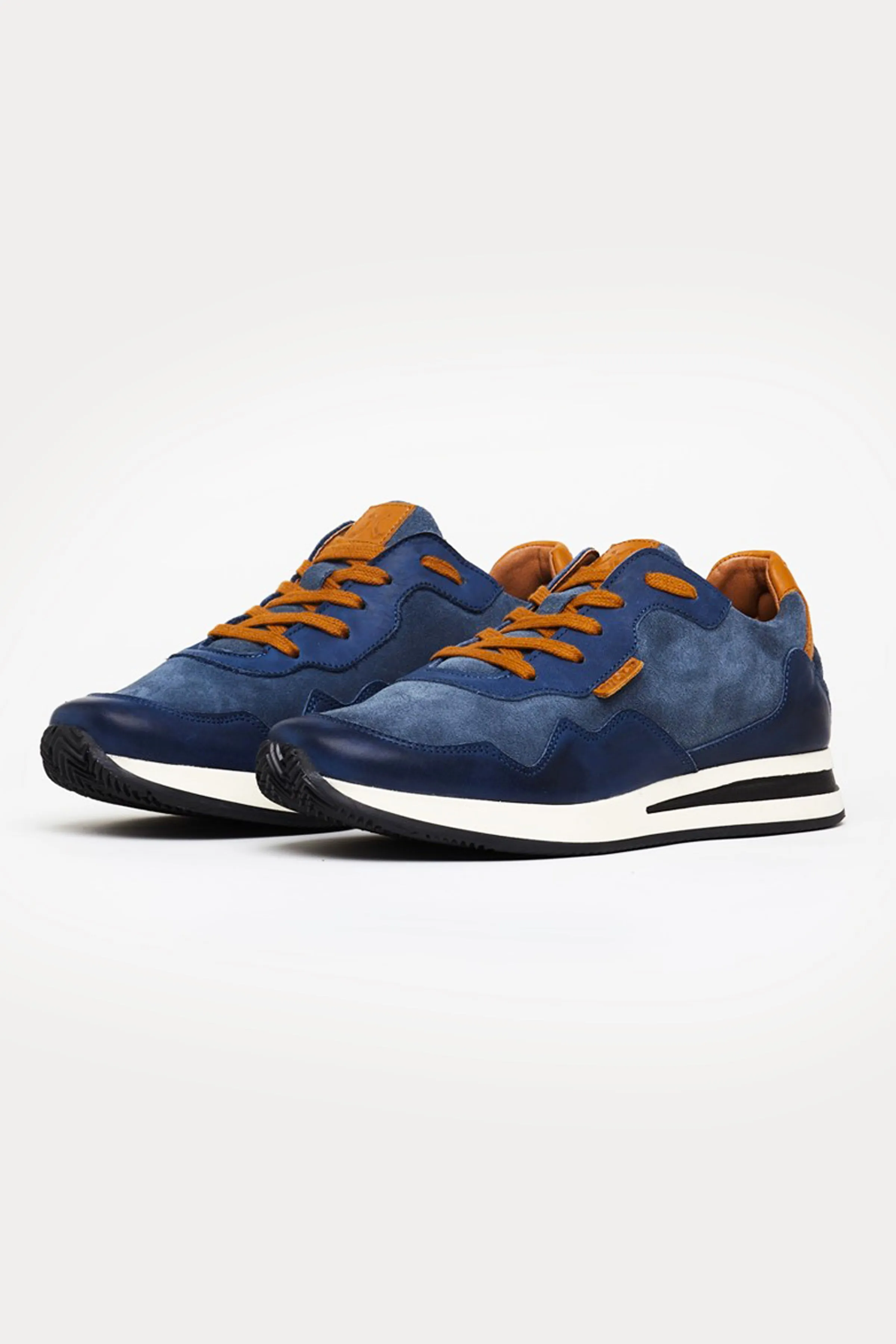 Oxford Leather Trainers in Blue/Tan