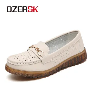 OZERSK Summer Women's Loafers Hollow Breathable Slip on Elegant Fashion Casual Non-Slip Single Mother Flat Shoes