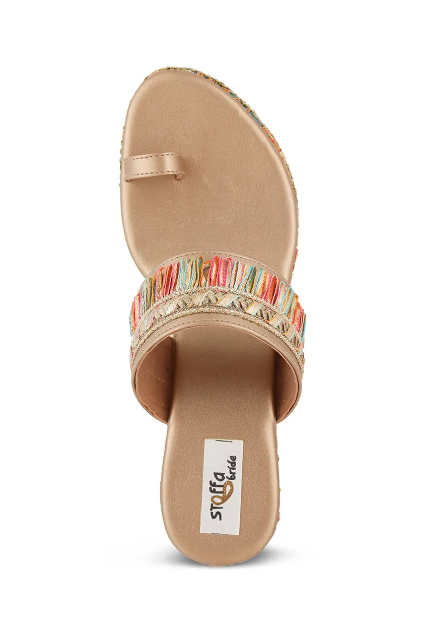 Pastel Brocade Border Low Wedge Champagne