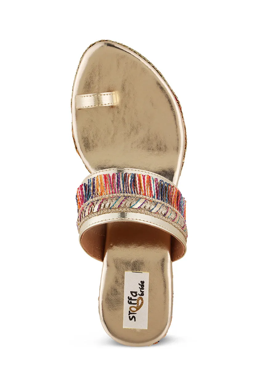 Pastel Brocade Border Low Wedge Champagne