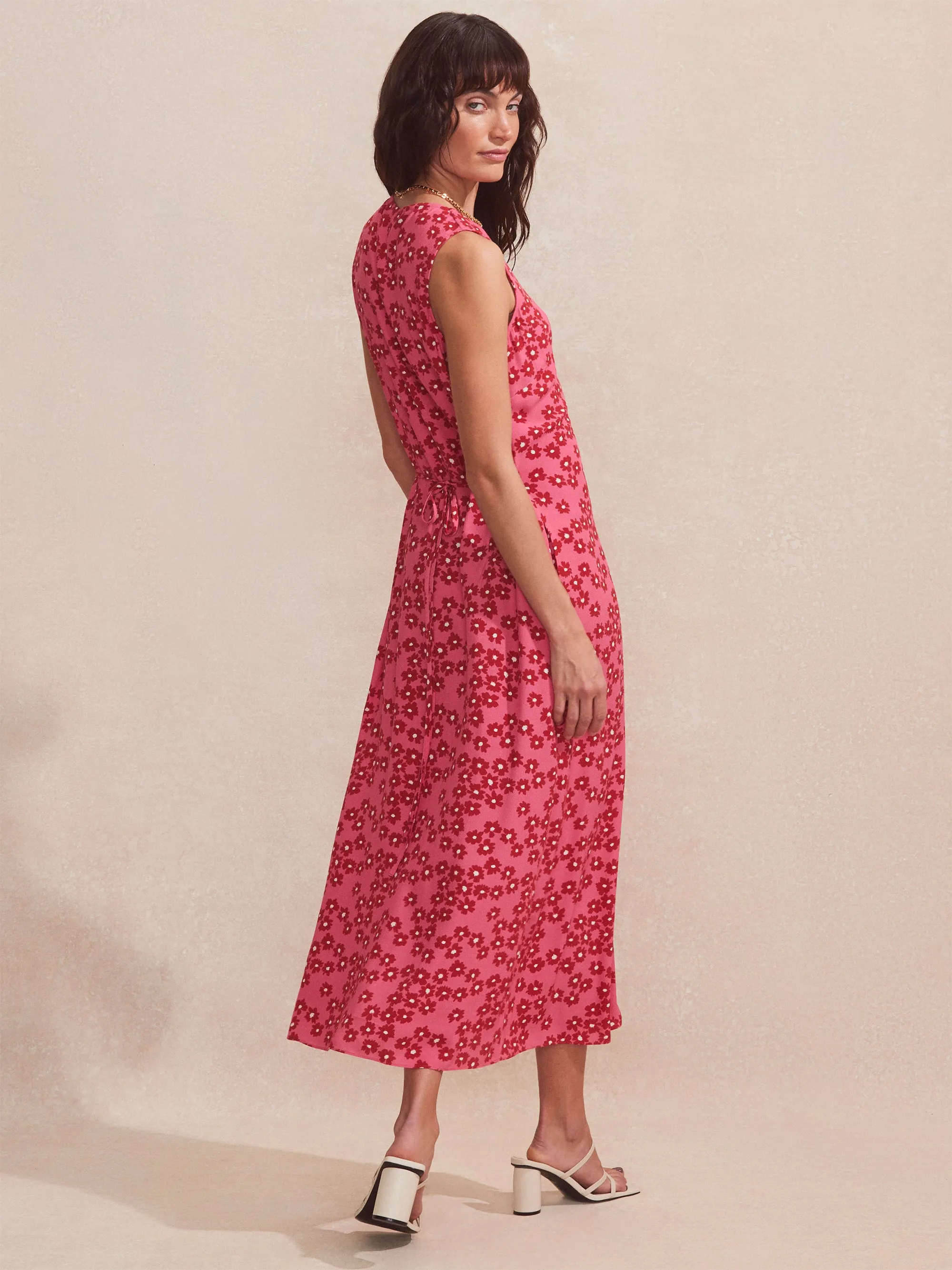 Petite Pink Floral Button-Front Dress