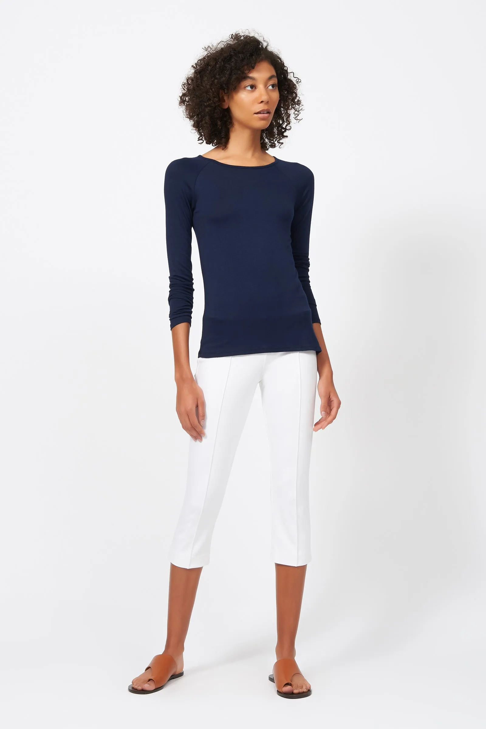 Pintuck Ponte 3/4 Pant - White
