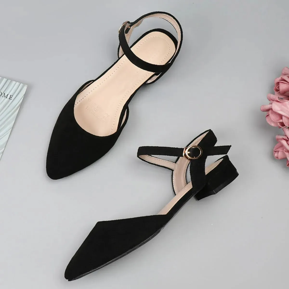 Point Toe Block Heels Slip-Ons