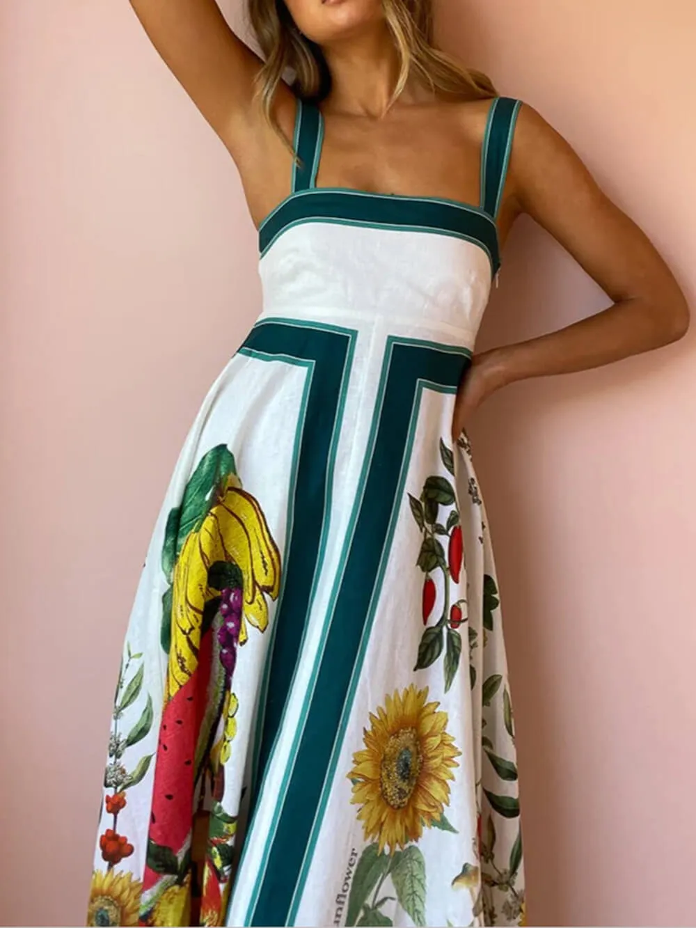 Printed Backless Halter Charming Hem Loose Dresses