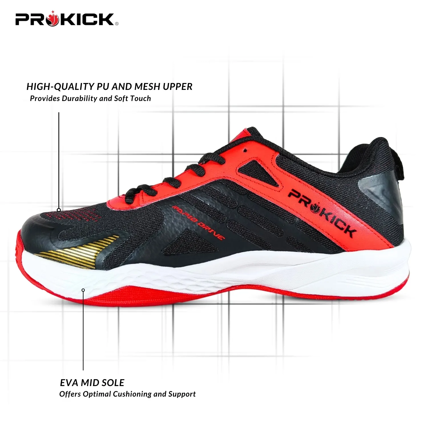 Prokick Rapid Drive Non-Marking Badminton/Court Shoes Lightweight & Comfort Badminton Shoes Best for Squash, Table Tennis, Volleyball, Basketball, Pickleball & Indoor Sports