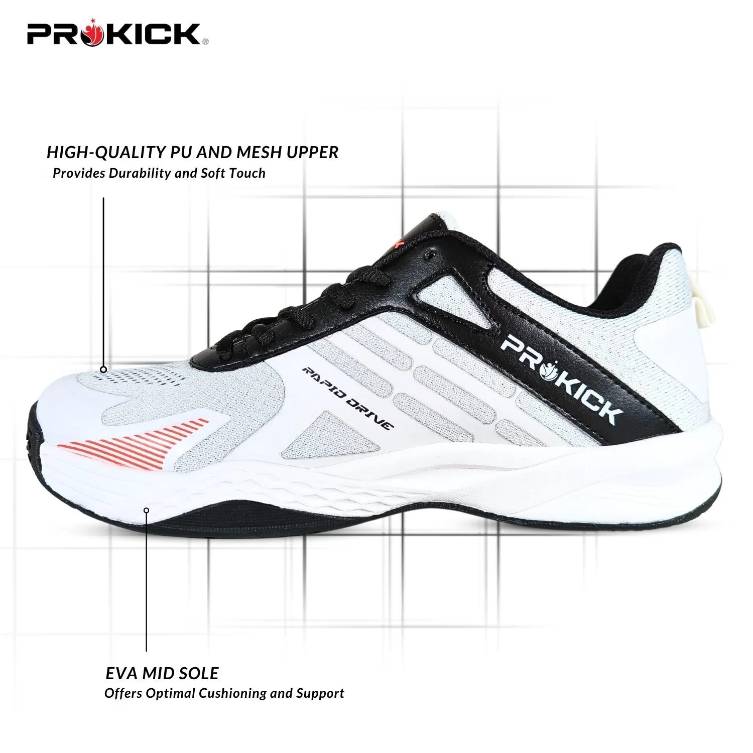 Prokick Rapid Drive Non-Marking Badminton/Court Shoes Lightweight & Comfort Badminton Shoes Best for Squash, Table Tennis, Volleyball, Basketball, Pickleball & Indoor Sports