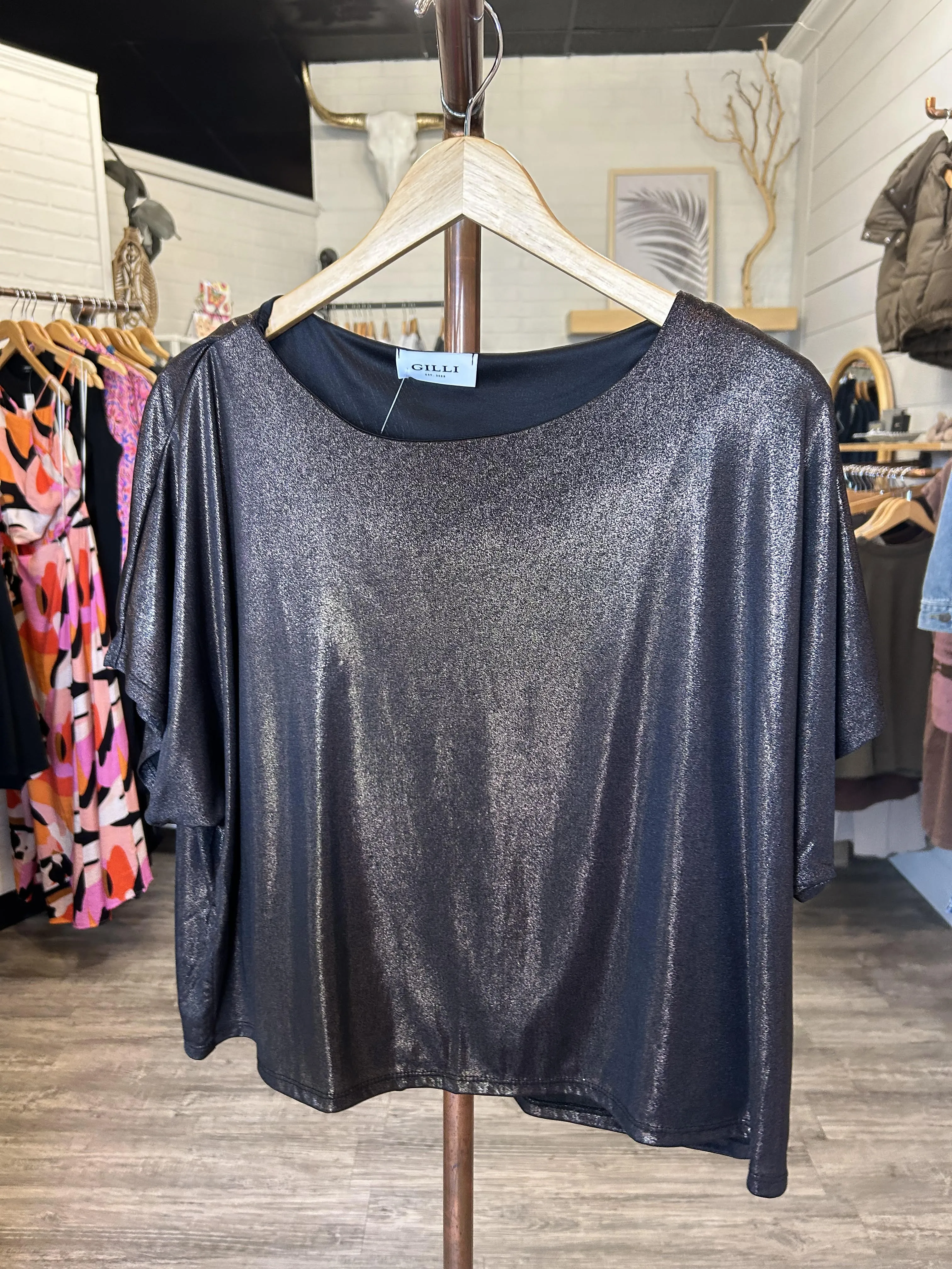 Shiny Bronze Boat Neck Top