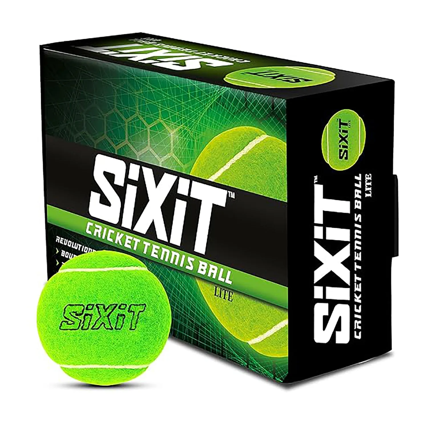 Sixit Lite Cricket Tennis Ball - Pack of 6, Green, Standard Size, Durable Rubber Material, Ideal for Practice and Casual Play