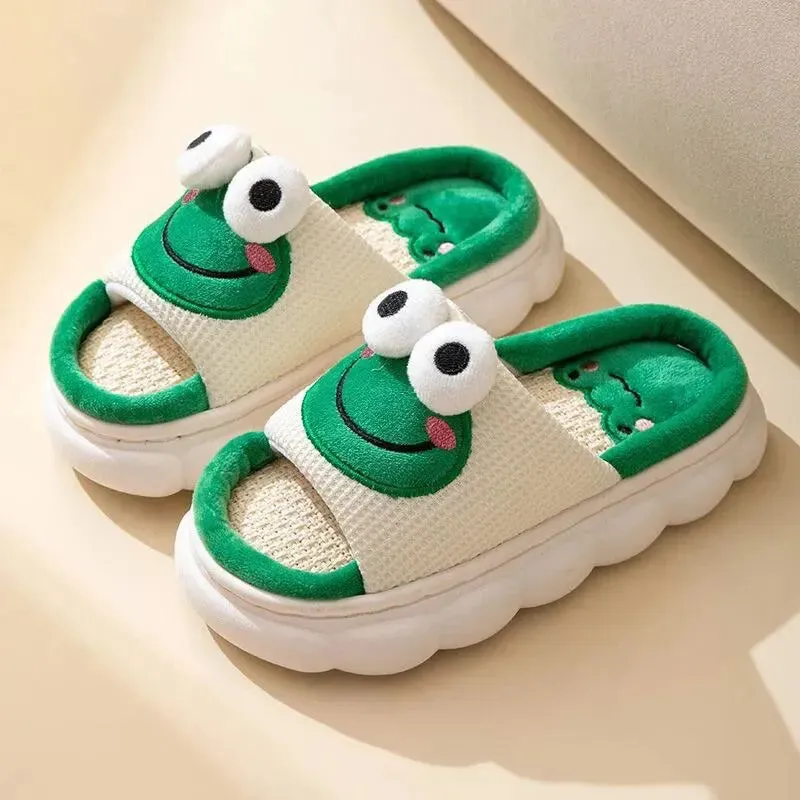 Slippers Women Cartoon Frog Winter Spring Autumn Indoor Home Slides Thick Sole Couple Slipper Bedroom Anti Slip Shoes Sandals