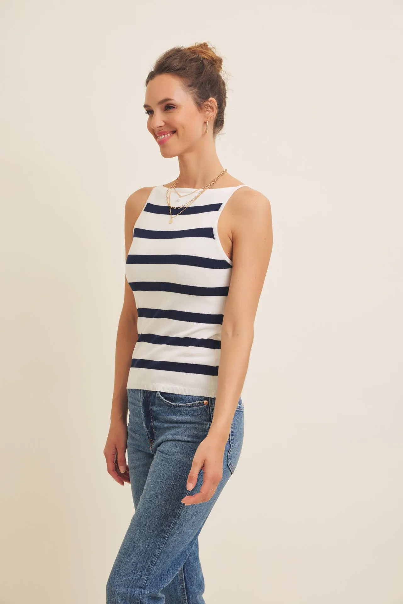 SOFT STRETCHY LIGHTWEIGHT STRIPE SWEATER TANK