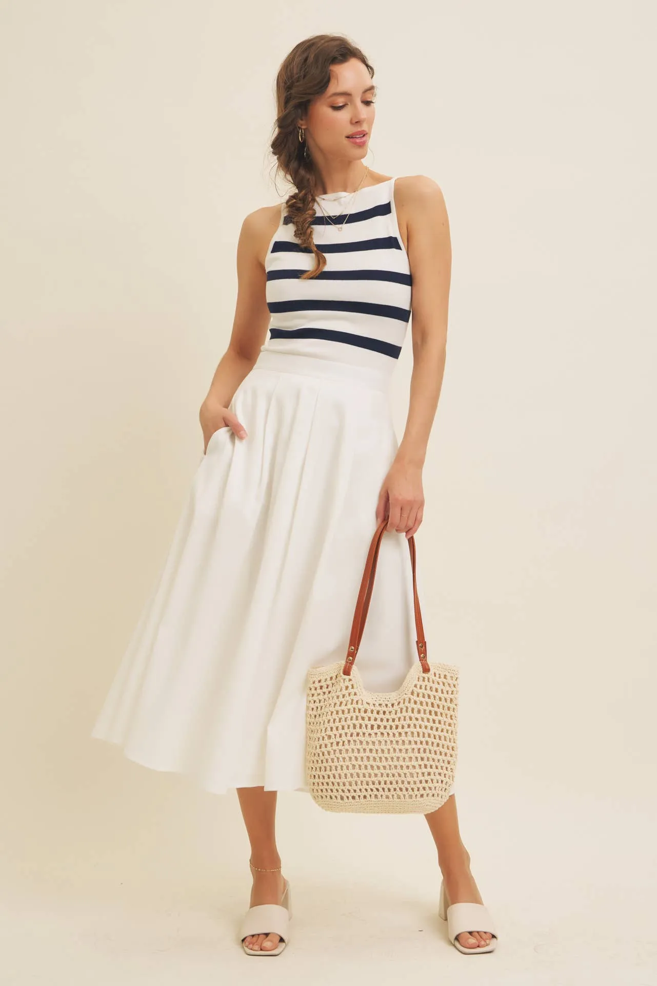 SOFT STRETCHY LIGHTWEIGHT STRIPE SWEATER TANK