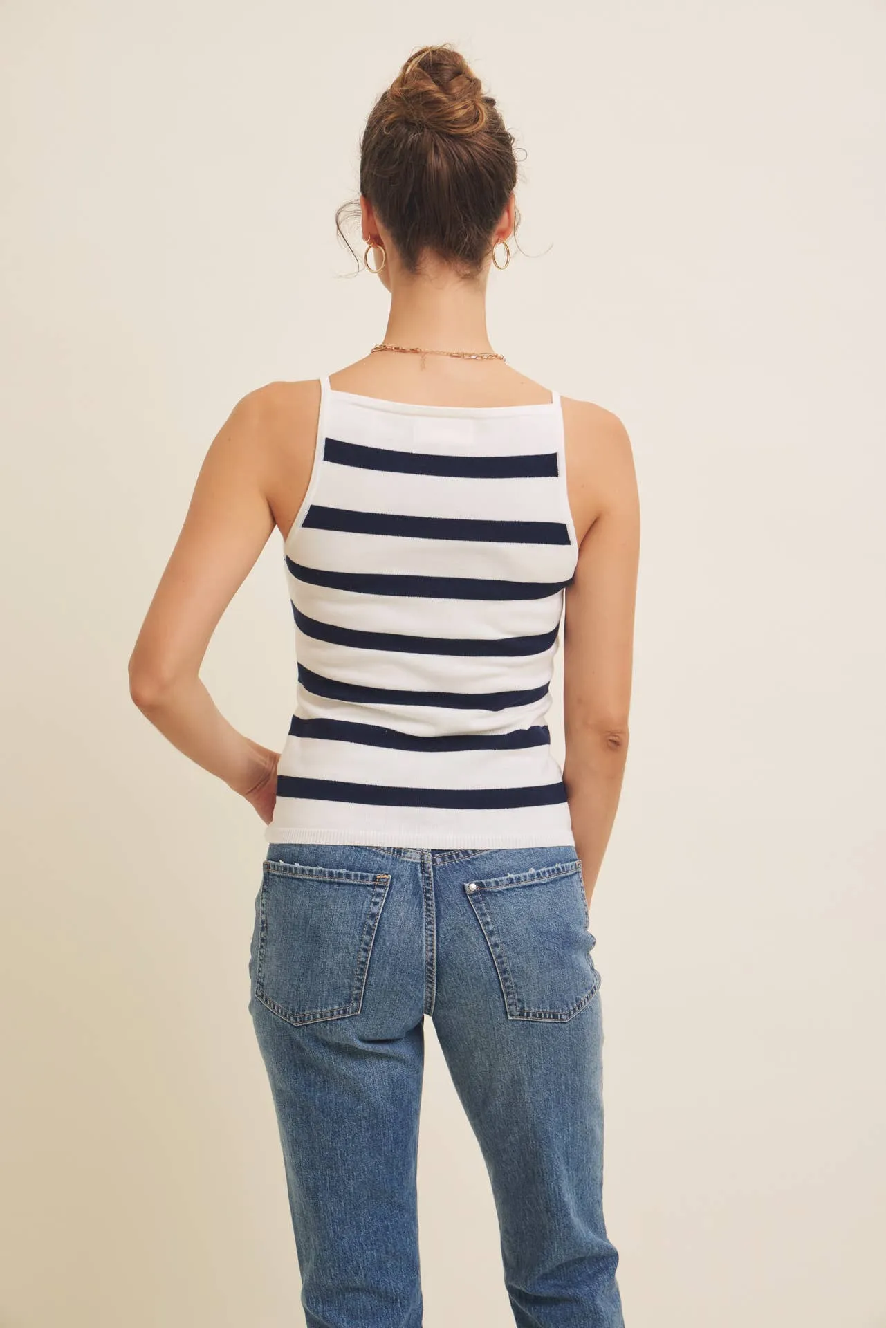 SOFT STRETCHY LIGHTWEIGHT STRIPE SWEATER TANK