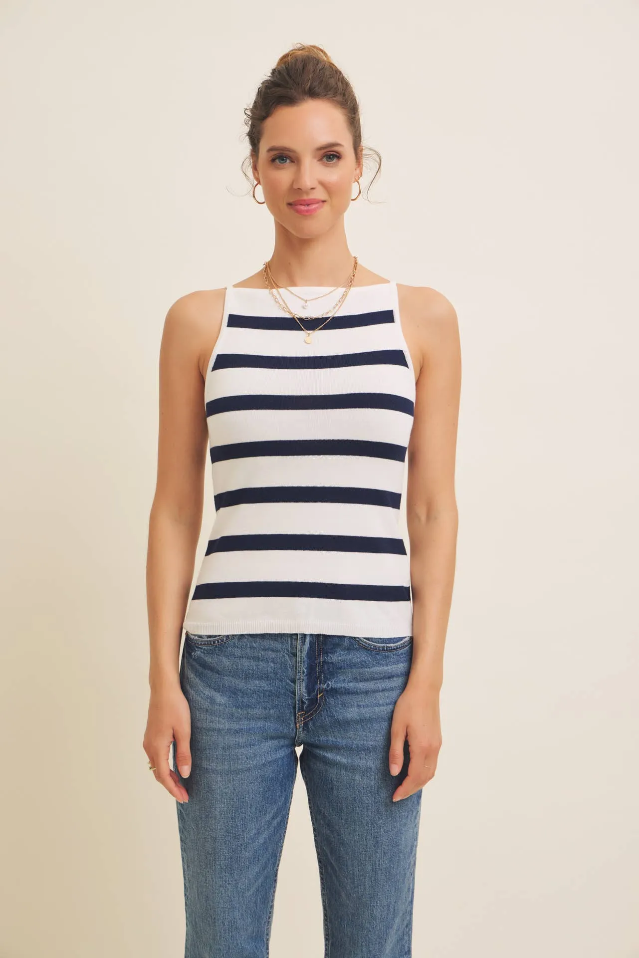 SOFT STRETCHY LIGHTWEIGHT STRIPE SWEATER TANK