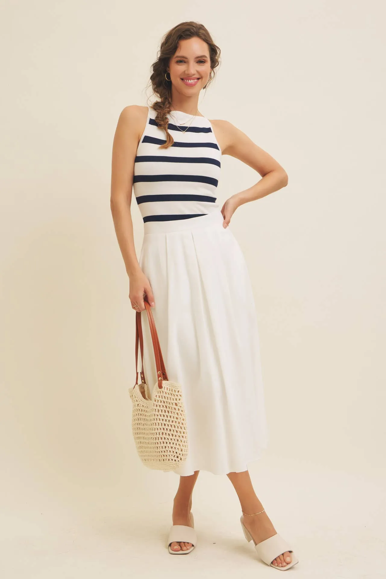 SOFT STRETCHY LIGHTWEIGHT STRIPE SWEATER TANK