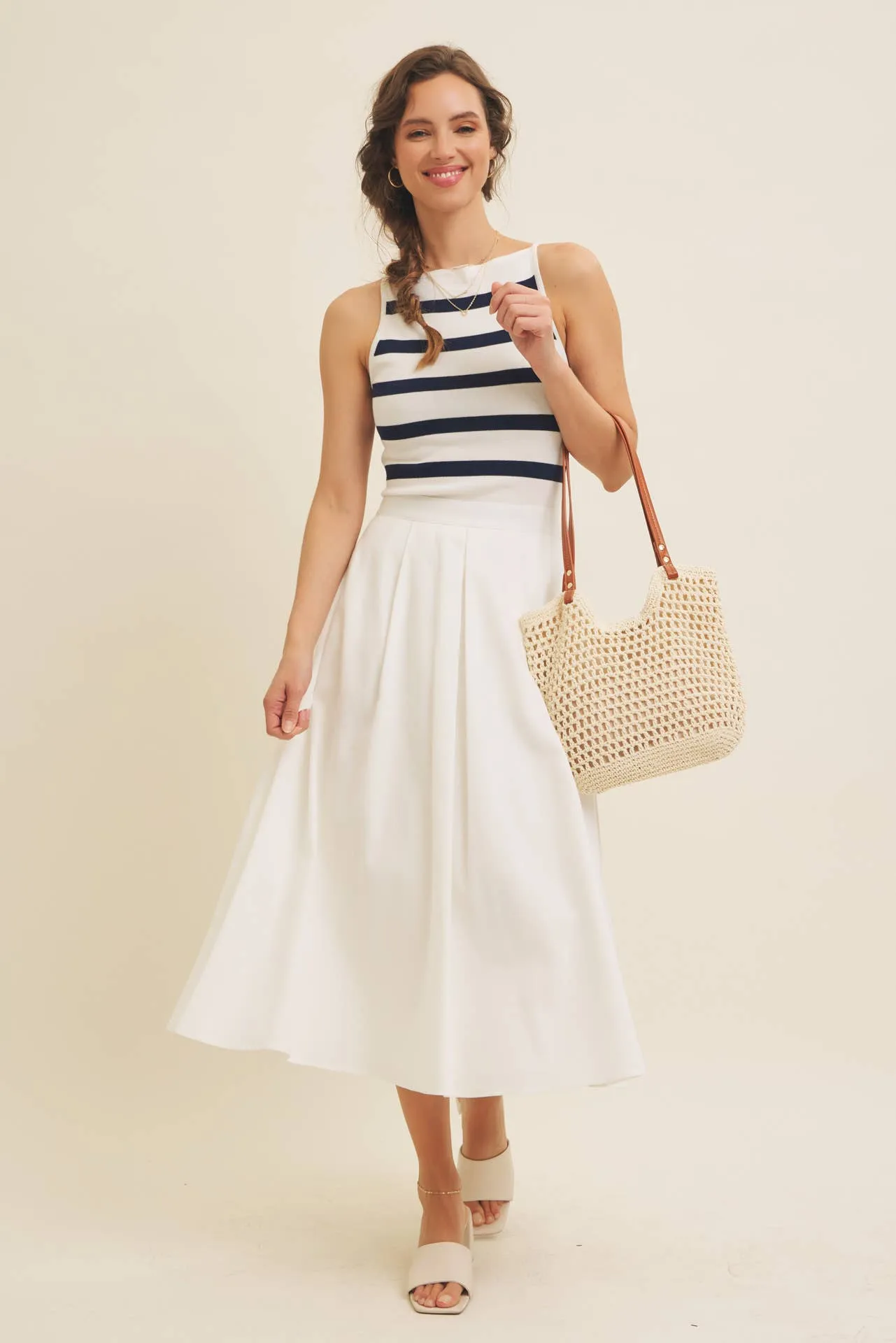SOFT STRETCHY LIGHTWEIGHT STRIPE SWEATER TANK