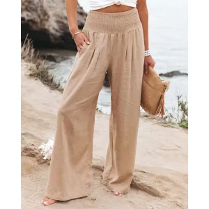 Soleil High-Waisted Smocked Wide Leg Palazzo Pants