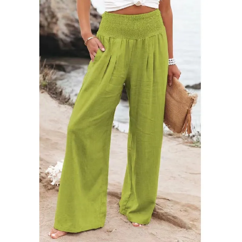 Soleil High-Waisted Smocked Wide Leg Palazzo Pants