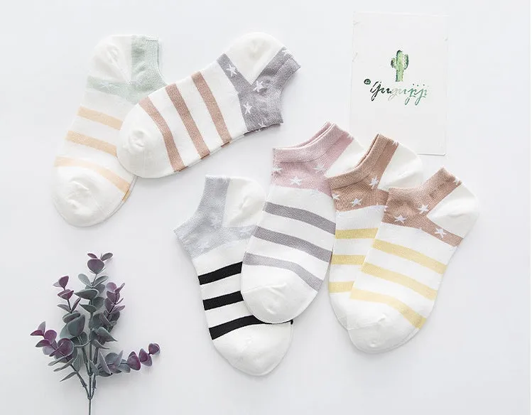 Star Stripe Breathable Low-cut Invisible Cotton Socks