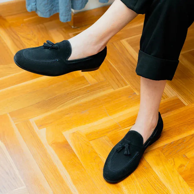 Suede Bow Loafers - Blue