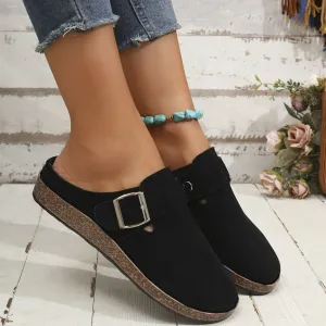 Suede Round Toe Buckle Slip-Ons