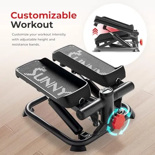 Sunny Health & Fitness Total Body Smart 2-in-1 Stepper Machine, Total Body Workout, Adjustable Hydraulic, LCD Monitor, Resistance Bands, Non-Slip Pedals with Smart SunnyFit App - SF-S0978Smart