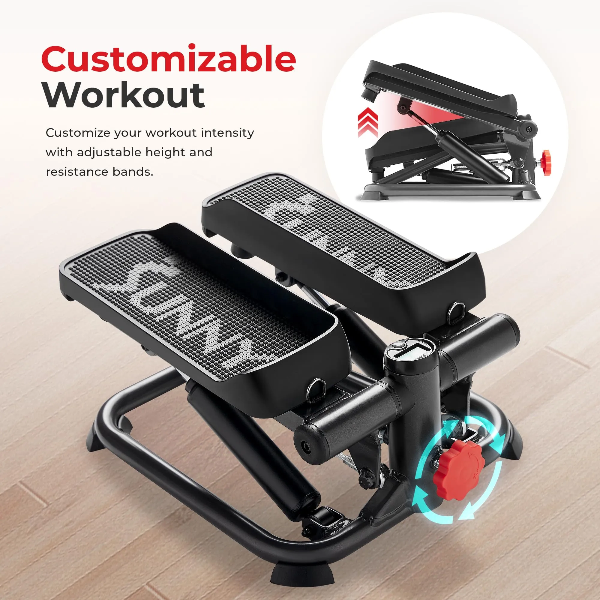 Sunny Health & Fitness Total Body Smart 2-in-1 Stepper Machine, Total Body Workout, Adjustable Hydraulic, LCD Monitor, Resistance Bands, Non-Slip Pedals with Smart SunnyFit App - SF-S0978Smart