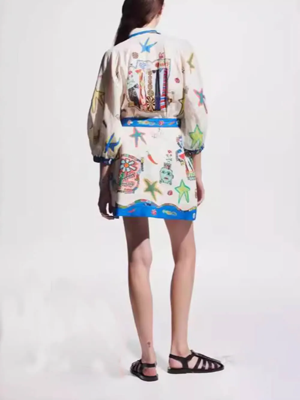 Temperament Peplum Stylish Printed Cardigan Dress