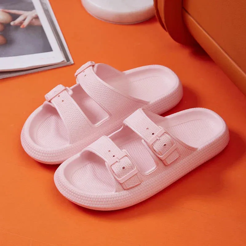 Thick Platform Cloud Slippers Women Fashion Buckle Soft Sole Pillow Slides Sandals Woman Beach Non-Slip Flip Flops