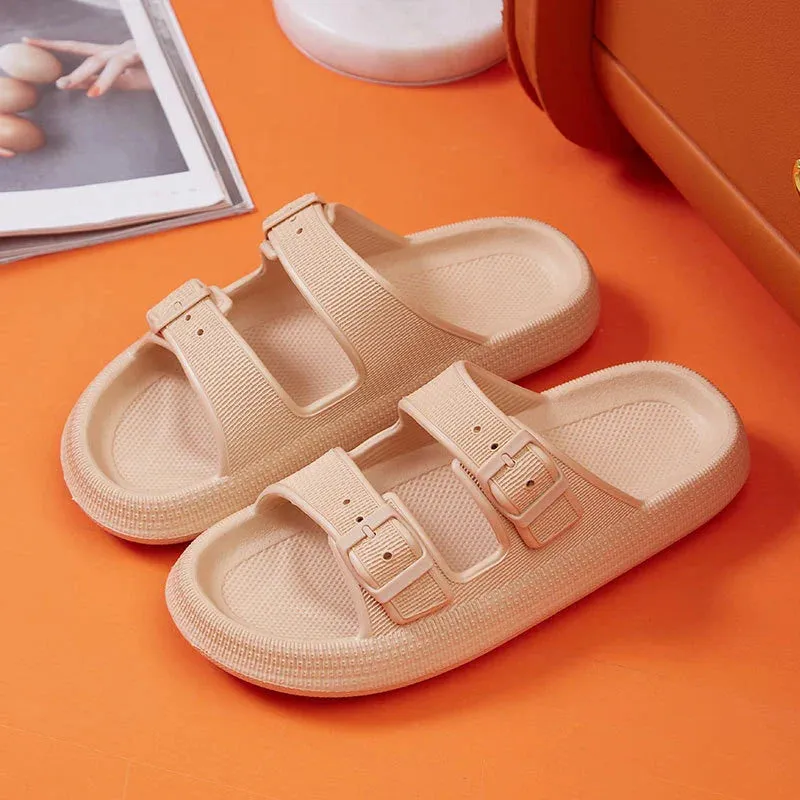 Thick Platform Cloud Slippers Women Fashion Buckle Soft Sole Pillow Slides Sandals Woman Beach Non-Slip Flip Flops