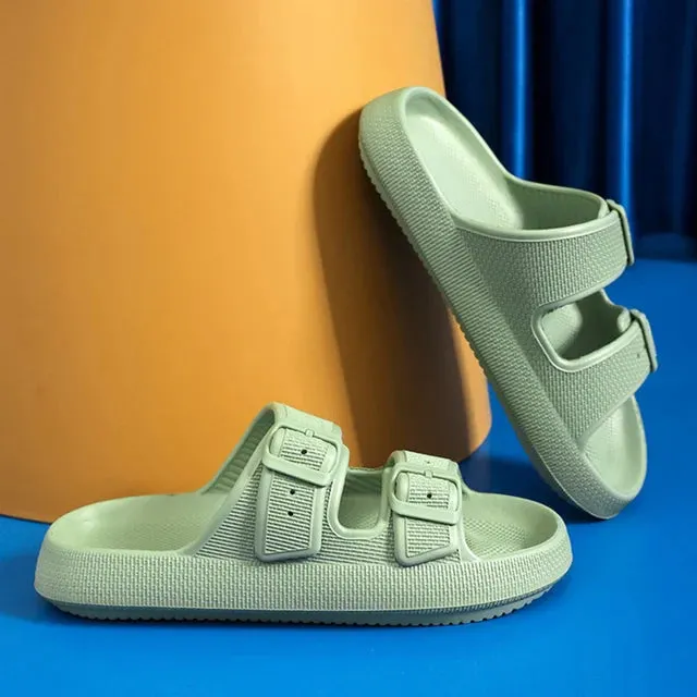 Thick Platform Cloud Slippers Women Fashion Buckle Soft Sole Pillow Slides Sandals Woman Beach Non-Slip Flip Flops