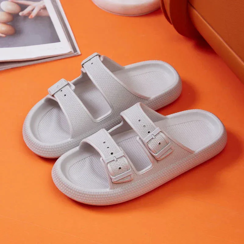 Thick Platform Cloud Slippers Women Fashion Buckle Soft Sole Pillow Slides Sandals Woman Beach Non-Slip Flip Flops