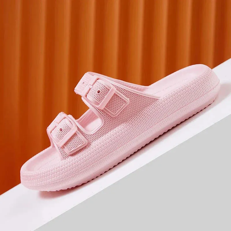 Thick Platform Cloud Slippers Women Fashion Buckle Soft Sole Pillow Slides Sandals Woman Beach Non-Slip Flip Flops