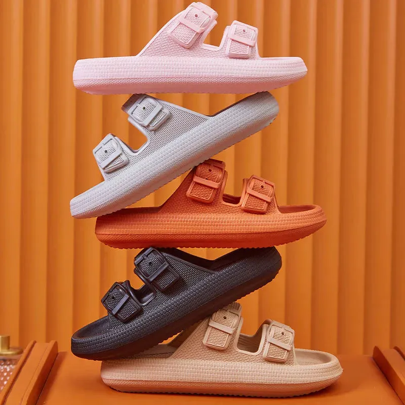 Thick Platform Cloud Slippers Women Fashion Buckle Soft Sole Pillow Slides Sandals Woman Beach Non-Slip Flip Flops