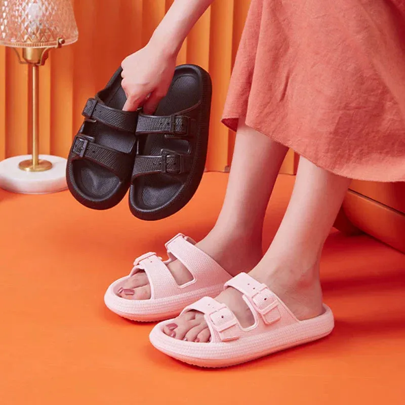Thick Platform Cloud Slippers Women Fashion Buckle Soft Sole Pillow Slides Sandals Woman Beach Non-Slip Flip Flops
