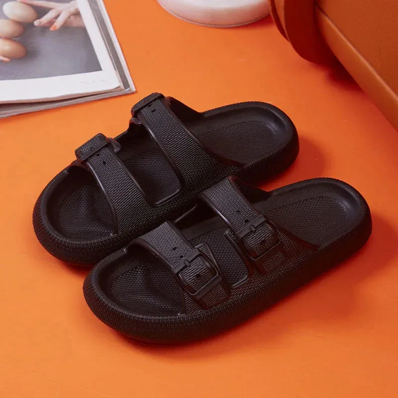 Thick Platform Cloud Slippers Women Fashion Buckle Soft Sole Pillow Slides Sandals Woman Beach Non-Slip Flip Flops