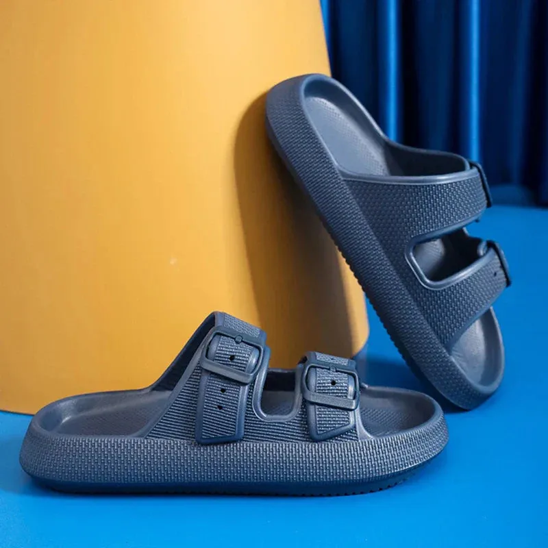 Thick Platform Cloud Slippers Women Fashion Buckle Soft Sole Pillow Slides Sandals Woman Beach Non-Slip Flip Flops