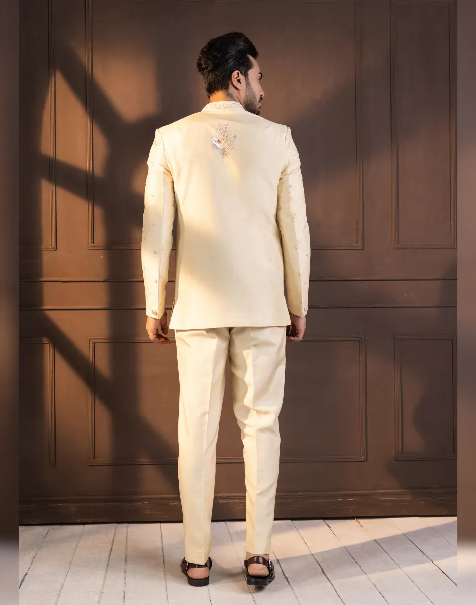 Timeless Elegance Ivory Embellished Bandhgala Suit with Intricate Detailing