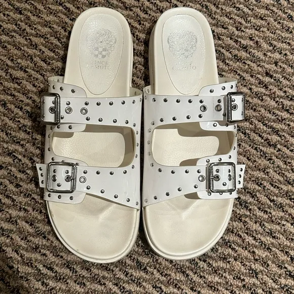 Vince Camuto Pavey Buckled 2-Band Slide Sandal with Studs