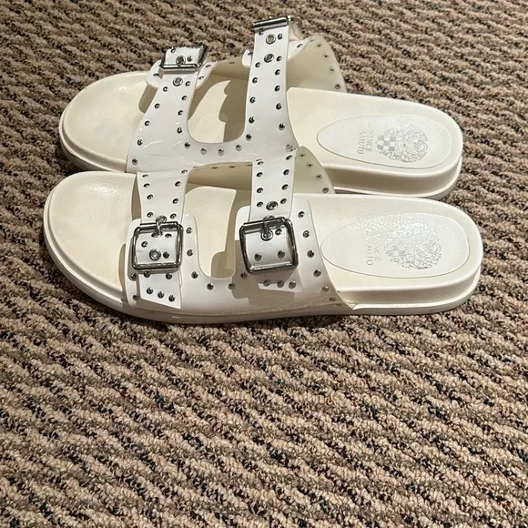 Vince Camuto Pavey Buckled 2-Band Slide Sandal with Studs