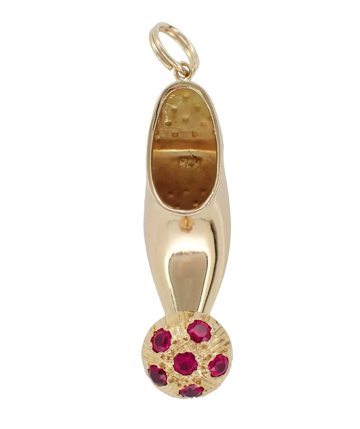 Vintage Magic Genie Clog Charm Pendant with Rubies in 18 Karat Yellow Gold