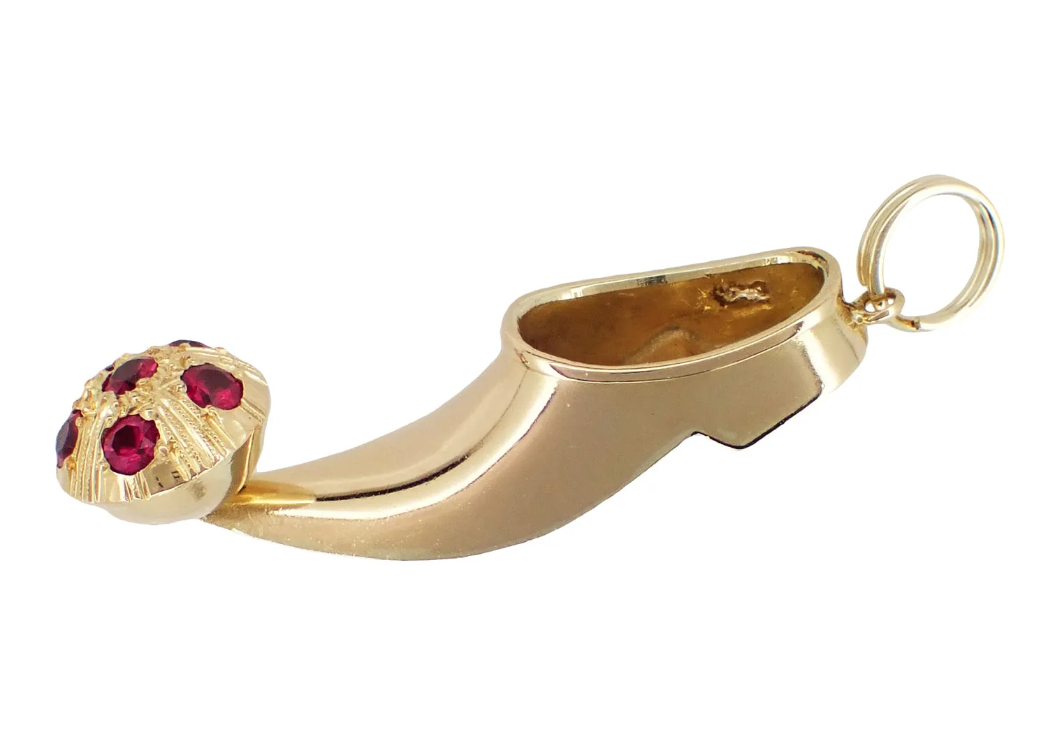 Vintage Magic Genie Clog Charm Pendant with Rubies in 18 Karat Yellow Gold