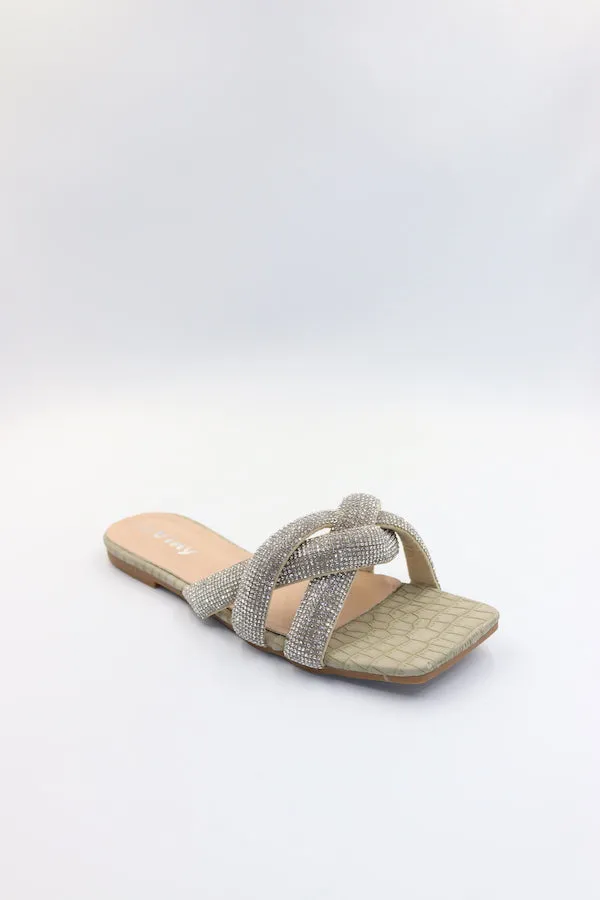Viny - Women's Diamond Embellished Flat Sandals