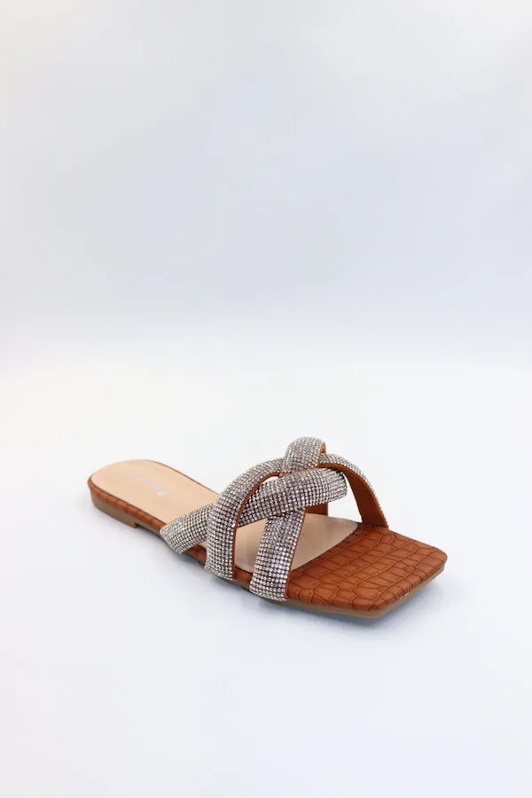 Viny - Women's Diamond Embellished Flat Sandals