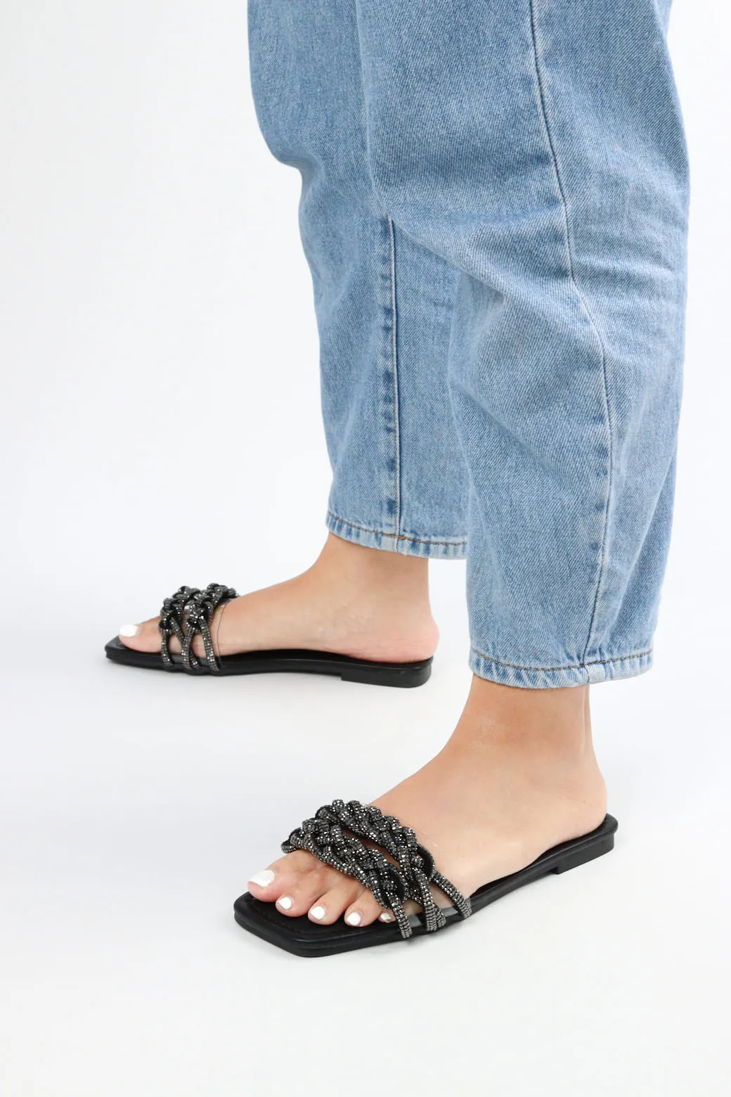 Viny - Women's Knot Bling Flat Sandals