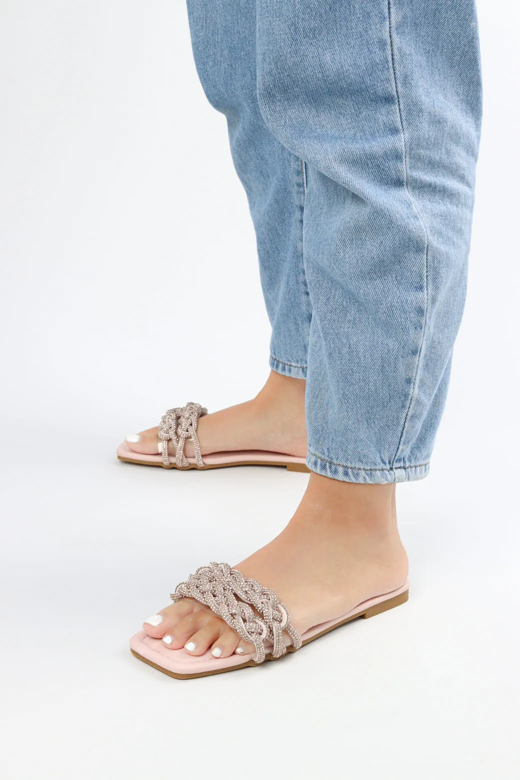 Viny - Women's Knot Bling Flat Sandals