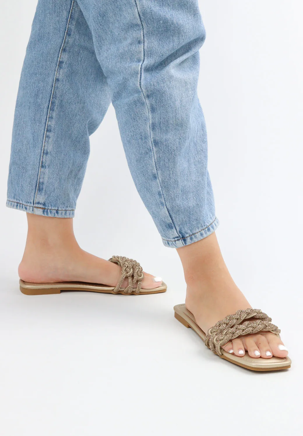 Viny - Women's Knot Bling Flat Sandals